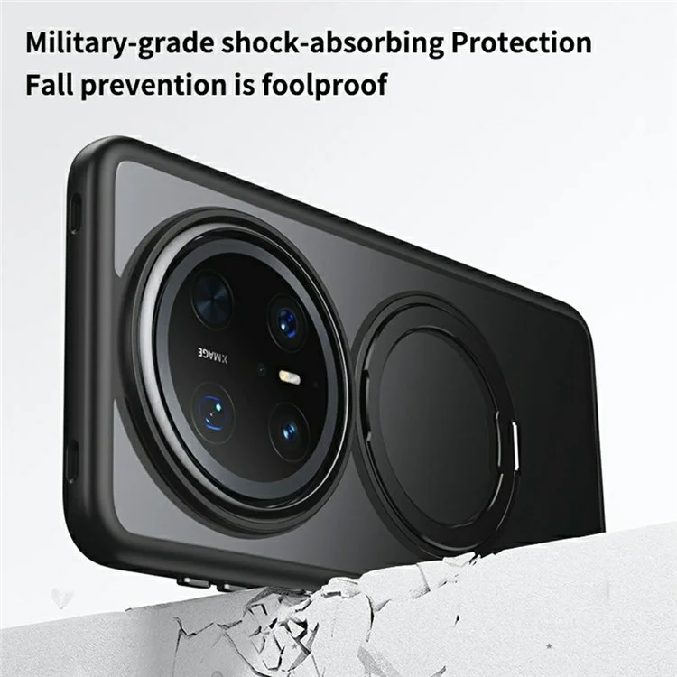 Funda para Huawei Mate 70 Pro+ / Mate 70 Pro compatible con MagSafe, de TPU + acrílico + soporte metálico, cubierta de teléfono mate - Negro
