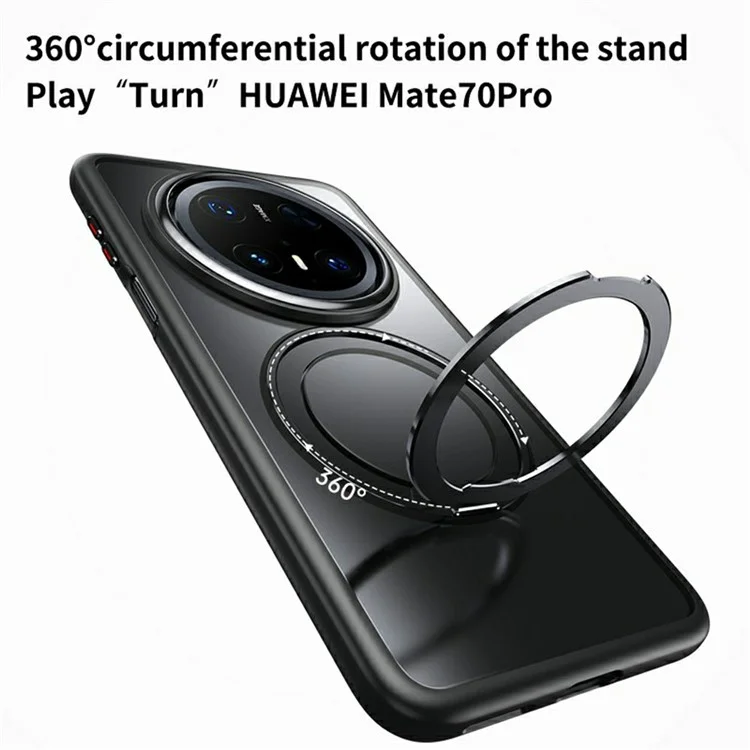 Funda para Huawei Mate 70 Pro+ / Mate 70 Pro compatible con MagSafe, de TPU + acrílico + soporte metálico, cubierta de teléfono mate - Negro