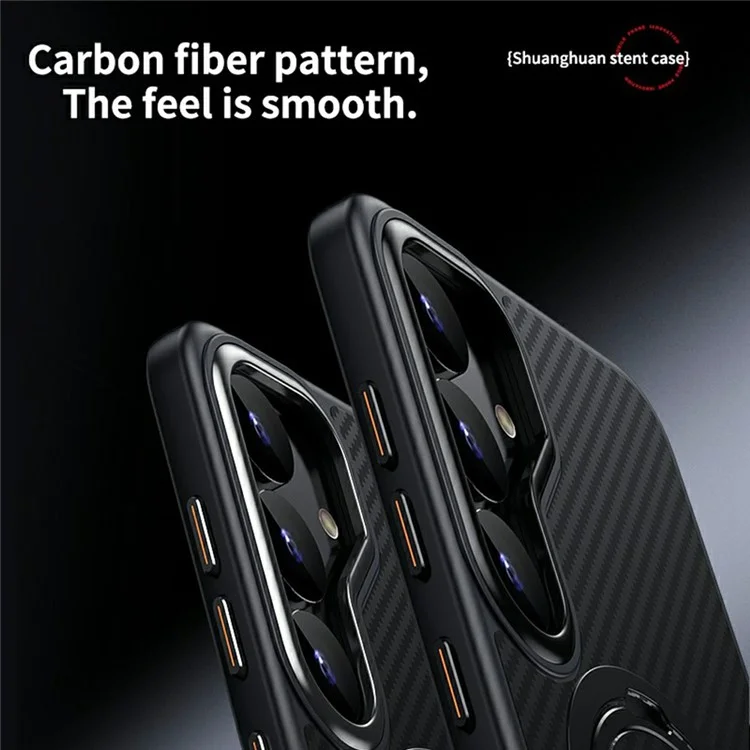 Coque pour Samsung Galaxy S25+ compatible avec MagSafe Étui de téléphone en PC + TPU avec support anneau Texture en fibre de carbone - Noir