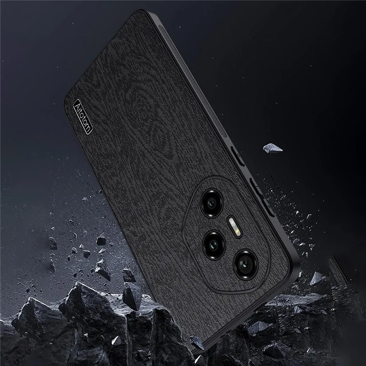 Чехол For Honor 300 Pro с текстурой дерева, покрытый кожей PU и TPU - Черный