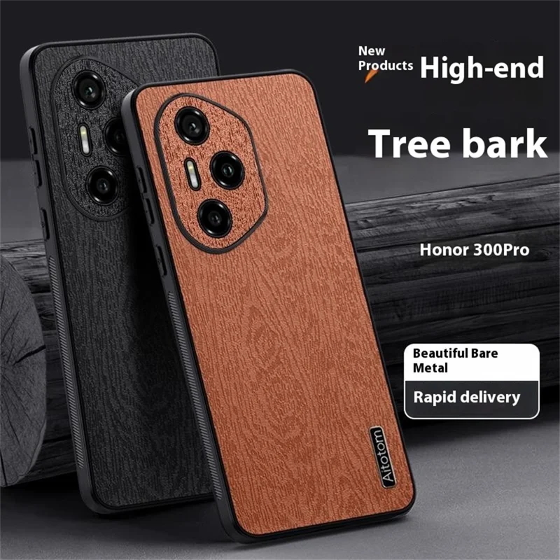 Futera na Honor 300 Pro z pokryciem PC i TPU z drewnianą fakturą z tworzywa PU - Szary