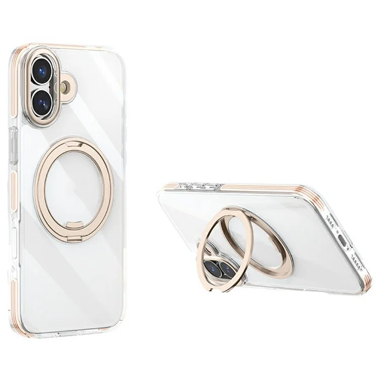 Funda para iPhone 16 compatible con MagSafe, soporte Fulcrum, marco de lente enchapado, cubierta de teléfono de PC + TPU - Oro