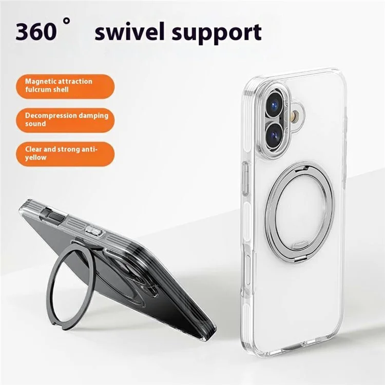 Funda para iPhone 16 compatible con MagSafe, soporte Fulcrum, marco de lente enchapado, cubierta de teléfono de PC + TPU - Oro