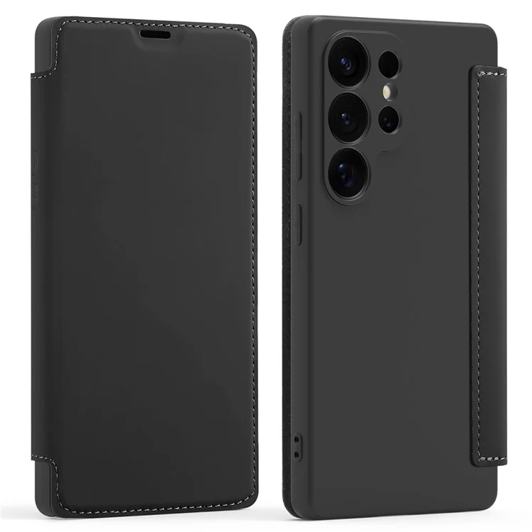 Für Samsung Galaxy S25 Ultra Hülle Kartenhalter Ständer Flüssigsilikon Handyhülle - Schwarz
