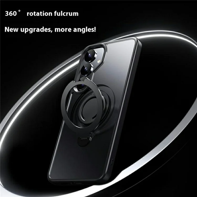 Custodia per Samsung Galaxy S25 compatibile con MagSafe, supporto, cover in PC opaco + TPU con anello in silicone - Nero
