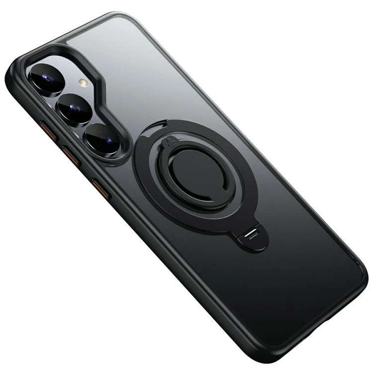 For Samsung Galaxy S25+ Case Compatible with MagSafe Kickstand Matte PC + TPU Phone Cover with Silicone Ring - Black