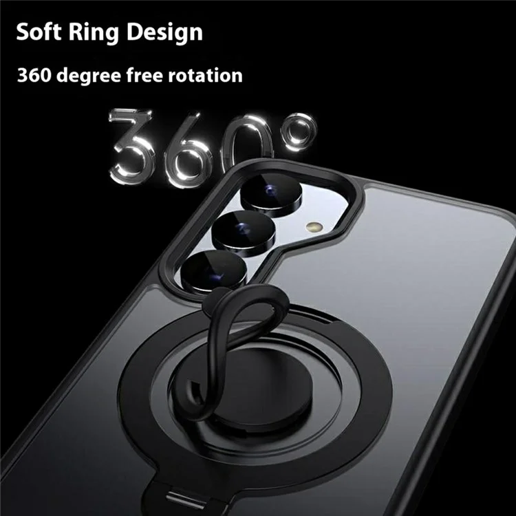 For Samsung Galaxy S25+ Case Compatible with MagSafe Kickstand Matte PC + TPU Phone Cover with Silicone Ring - Black