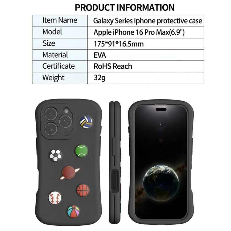 Für iPhone 16 Pro Max Hülle Galaxy Series Muster EVA Anti-Drop Handyhülle - Schwarz