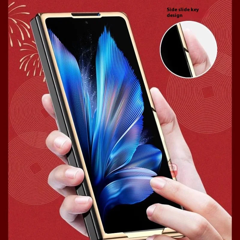 För vivo X Fold3 skal av PU-läder, hårt PC-skals vikbart telefonhölje - Grått