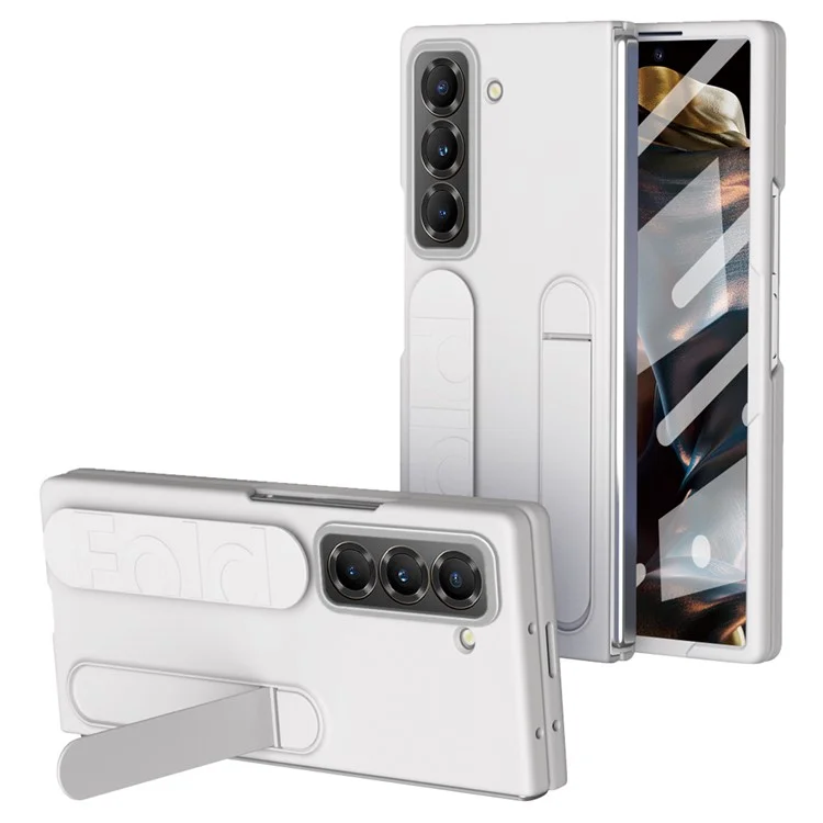 Handyhalterung mit Haltegriff für Samsung Galaxy Z Fold Spezial / Z Fold 6 Slim / W25 PC Silikonhülle mit Panzerglas-Folie - Weiß