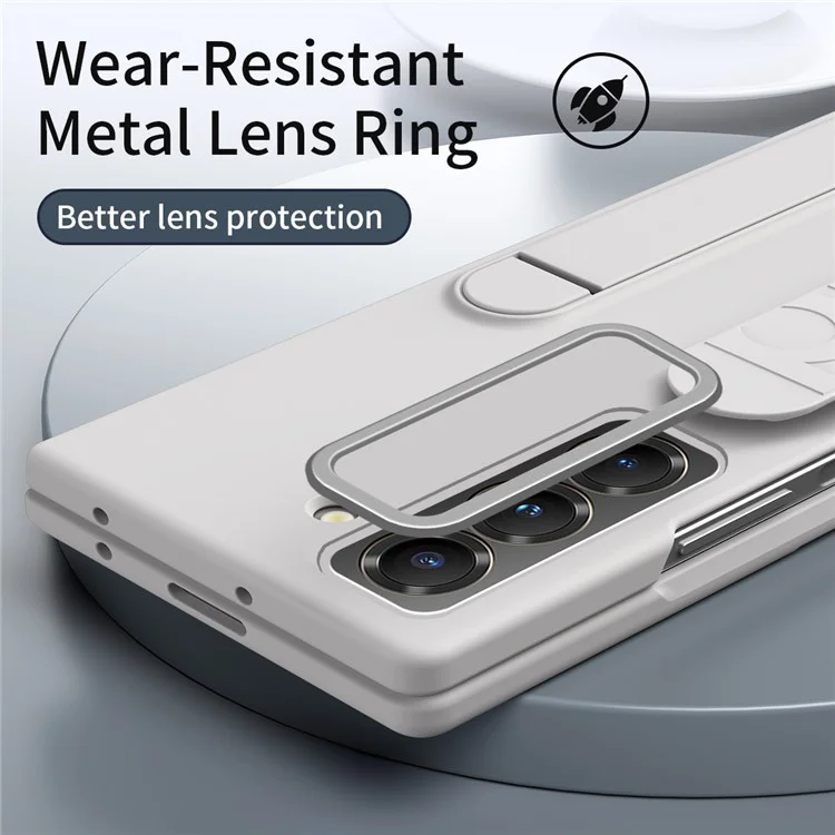 Handyhalterung mit Haltegriff für Samsung Galaxy Z Fold Spezial / Z Fold 6 Slim / W25 PC Silikonhülle mit Panzerglas-Folie - Weiß