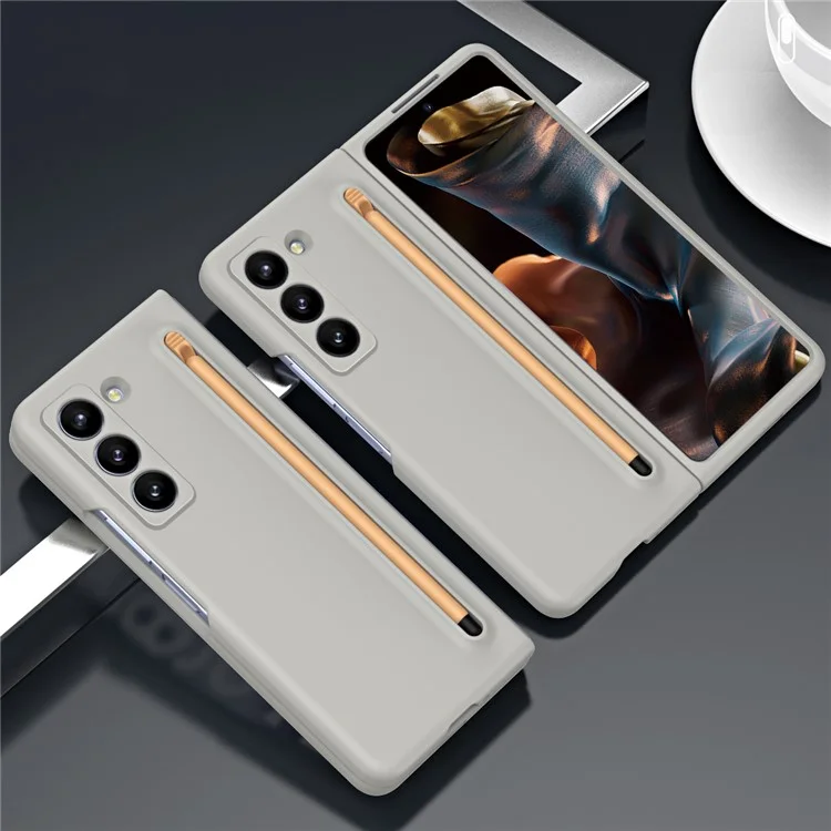 Coque de téléphone avec stylet pour Samsung Galaxy Z Fold Special / Z Fold 6 Slim / W25 Coque arrière en PC dur - Gris clair