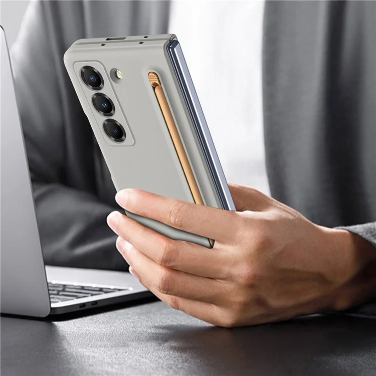 Coque de téléphone avec stylet pour Samsung Galaxy Z Fold Special / Z Fold 6 Slim / W25 Coque arrière en PC dur - Gris clair