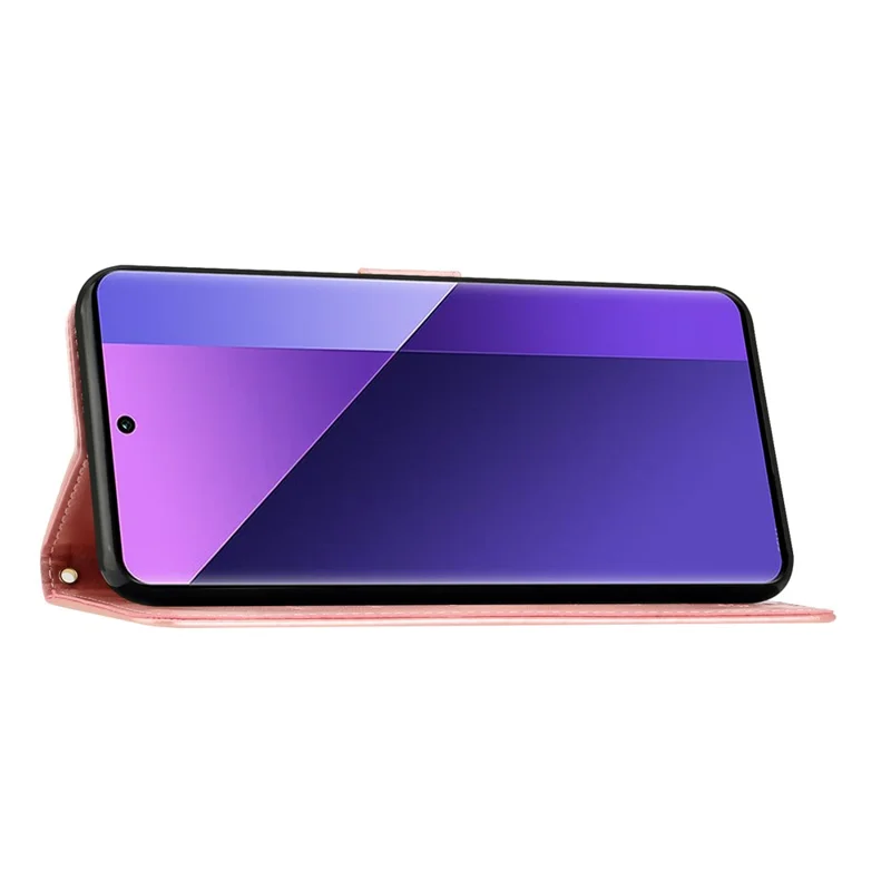 Lädertert för Xiaomi 15 Pro med plånboksfack, inpräntat mönster av fjäril och blommor, med rem – Rosen gold