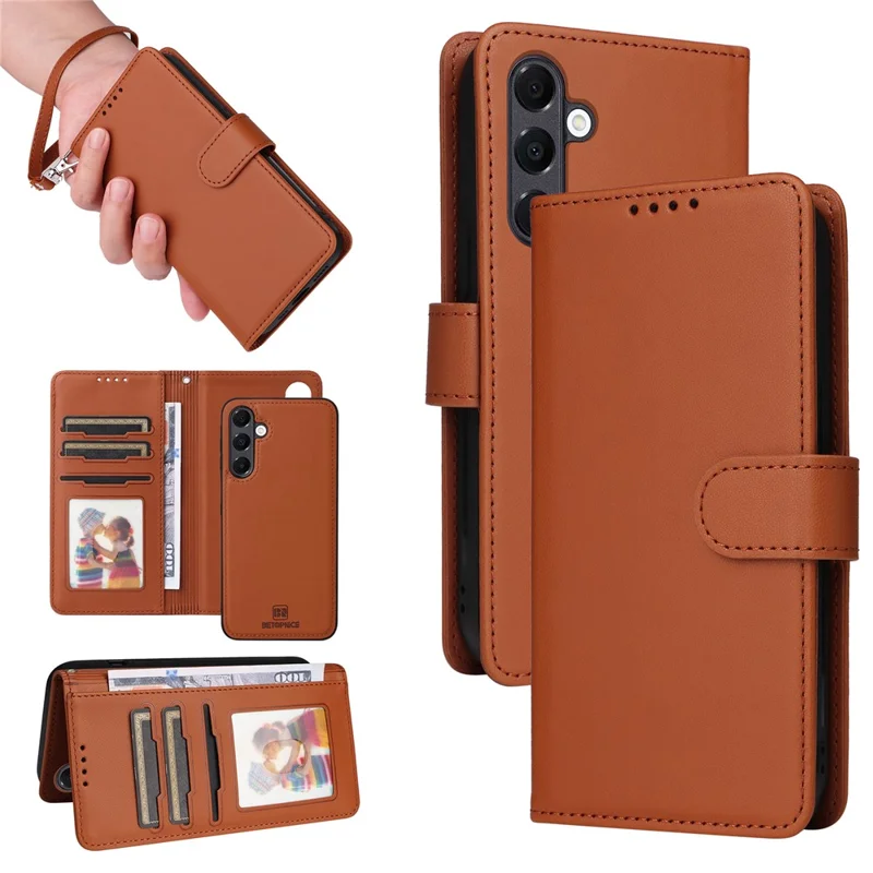 For Samsung Galaxy A16 4G / 5G Magnetic Case BETOPNICE Detachable PU Leather Phone Cover with Strap - Brown