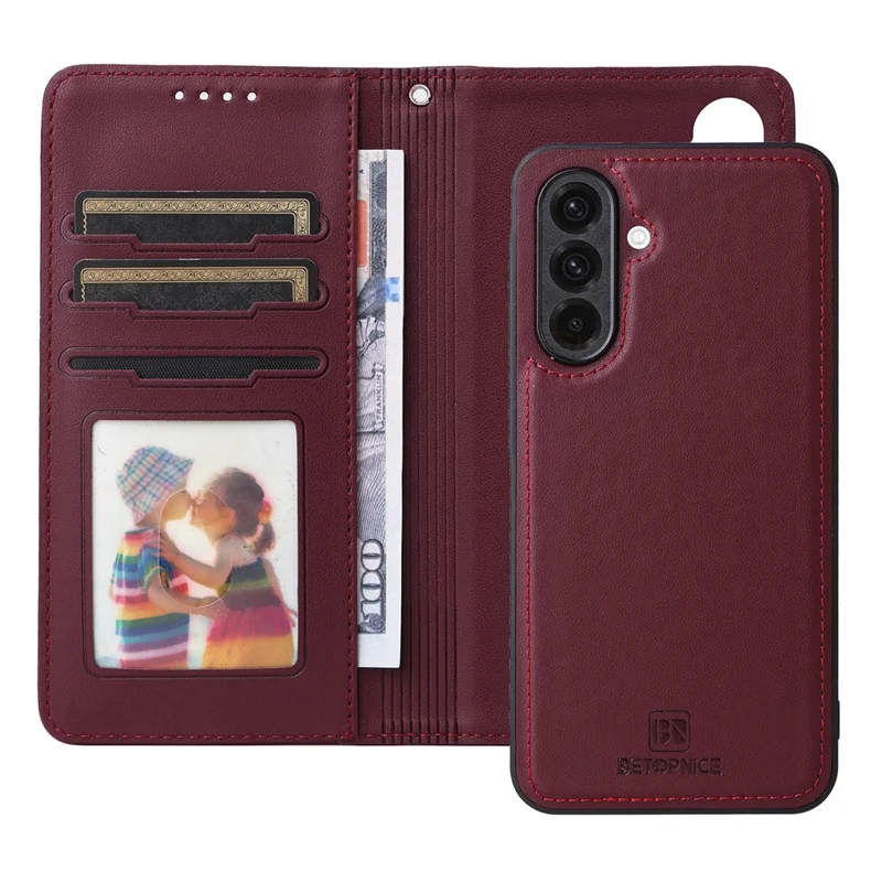 For Samsung Galaxy A36 5G Magnetic Case BETOPNICE Detachable PU Leather Phone Cover with Strap - Wine Red