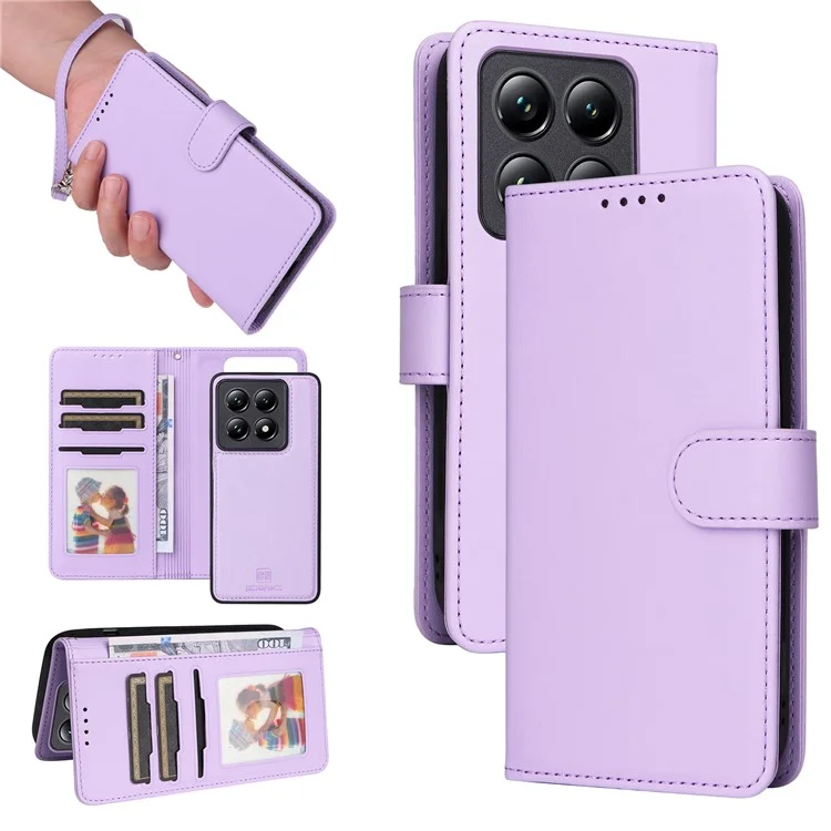 BETOPNICE 005 Capa de carteira de couro PU para Xiaomi 14T Pro - Roxo