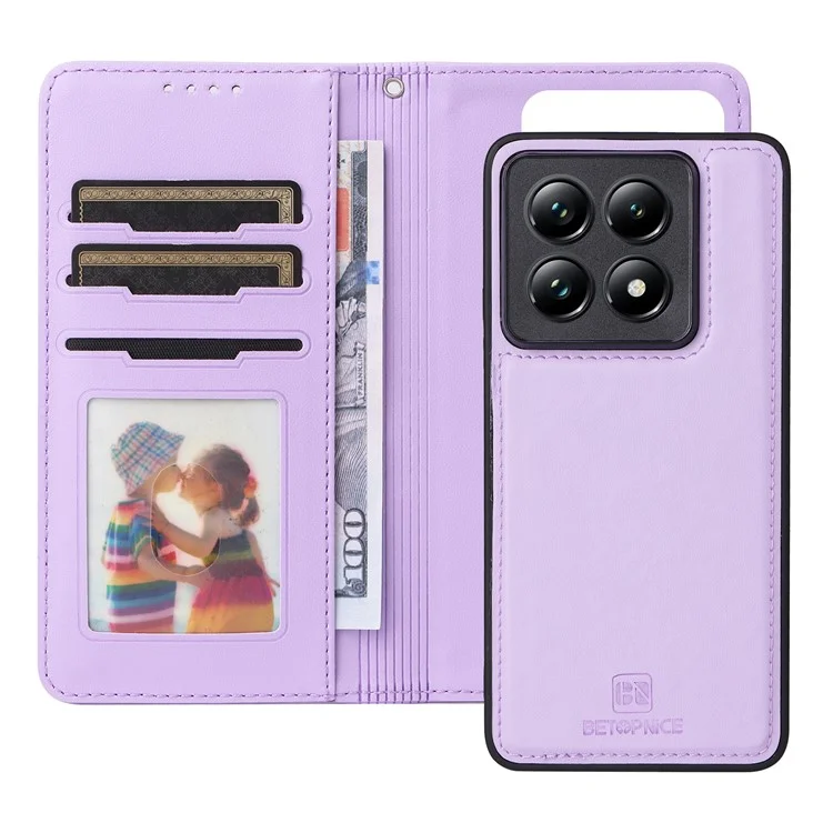 BETOPNICE 005 Capa de carteira de couro PU para Xiaomi 14T Pro - Roxo