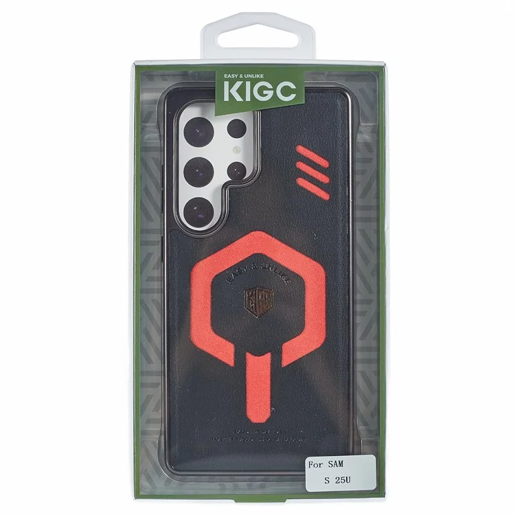 Чехол KIGC для Samsung Galaxy S25 Ultra совместимый с MagSafe, кожа+ПК+ТПУ, черный