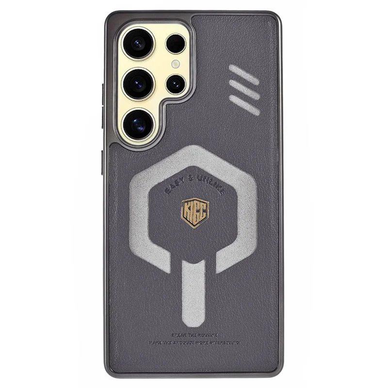KIGC For Samsung Galaxy S25 Ultra Magnetic Case Leather+PC+TPU Phone Cover - Grey