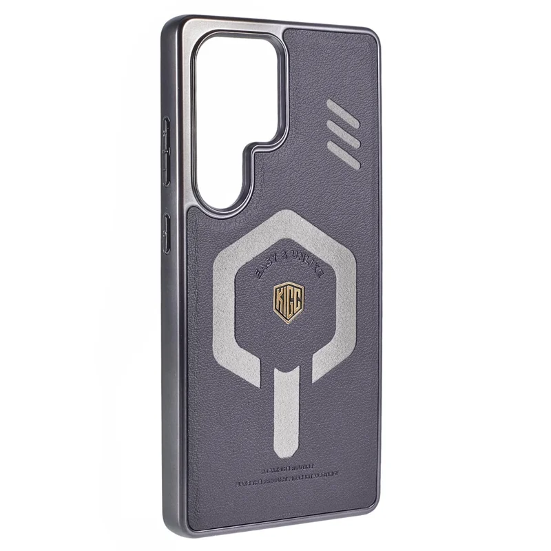 KIGC For Samsung Galaxy S25 Ultra Magnetic Case Leather+PC+TPU Phone Cover - Grey