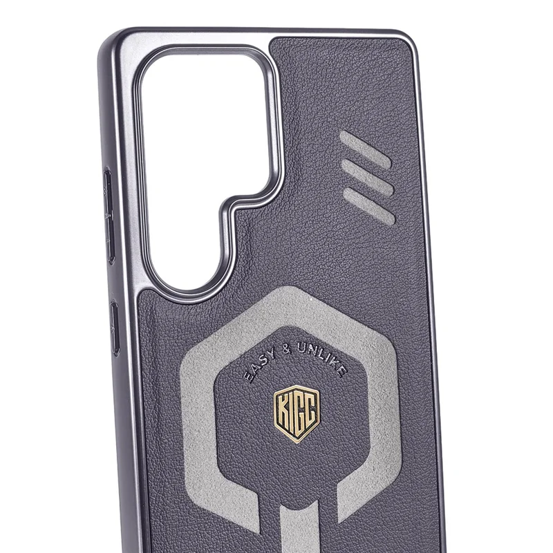 KIGC For Samsung Galaxy S25 Ultra Magnetic Case Leather+PC+TPU Phone Cover - Grey