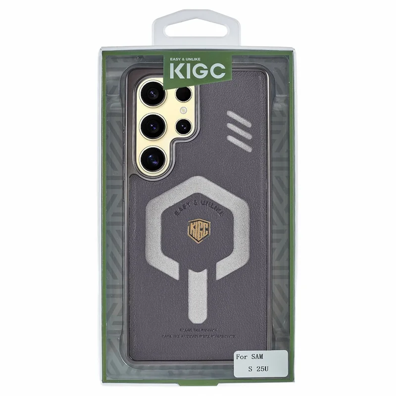 KIGC For Samsung Galaxy S25 Ultra Magnetic Case Leather+PC+TPU Phone Cover - Grey