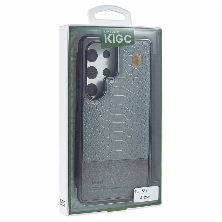 Étui pour Samsung Galaxy S25 Ultra compatible avec MagSafe, revêtement hybride avec texture de crocodile - Gris