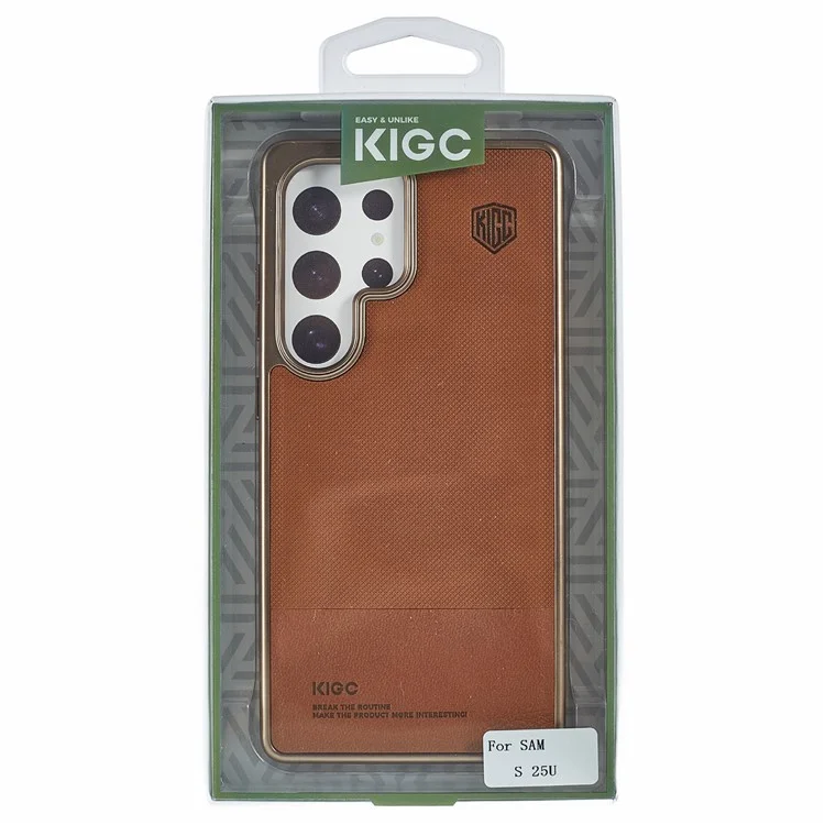 Чехол для Samsung Galaxy S25 Ultra KIGC, выполненный из ПК + ТПУ + ПУ с электрохимическим покрытием - Титановое золото