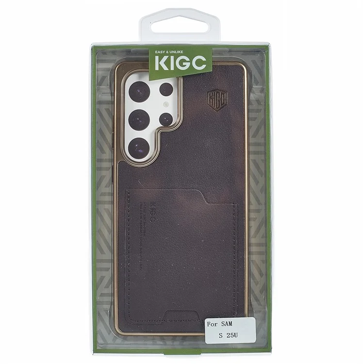 КИГС для чехла Samsung Galaxy S25 Ultra из кожи + ПК + ТПУ с электрохромным покрытием телефона с держателем для карт - титановое золото