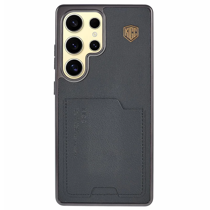 KIGC For Samsung Galaxy S25 Ultra Case Leather + PC + TPU Electroplating Phone Cover with Card Holder - Black