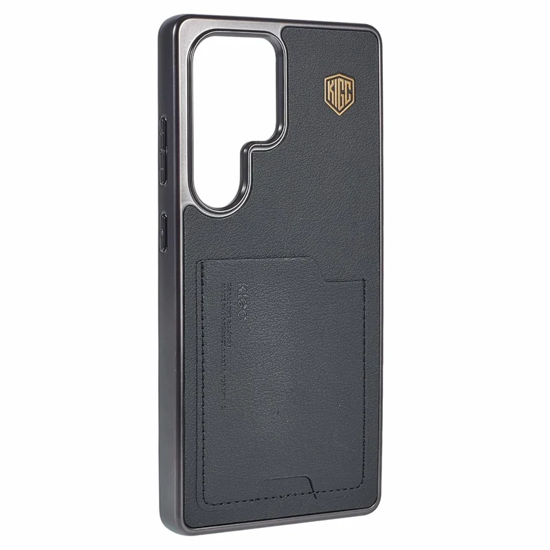 KIGC For Samsung Galaxy S25 Ultra Case Leather + PC + TPU Electroplating Phone Cover with Card Holder - Black