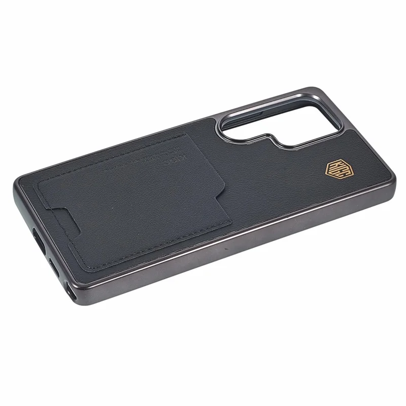 KIGC For Samsung Galaxy S25 Ultra Case Leather + PC + TPU Electroplating Phone Cover with Card Holder - Black