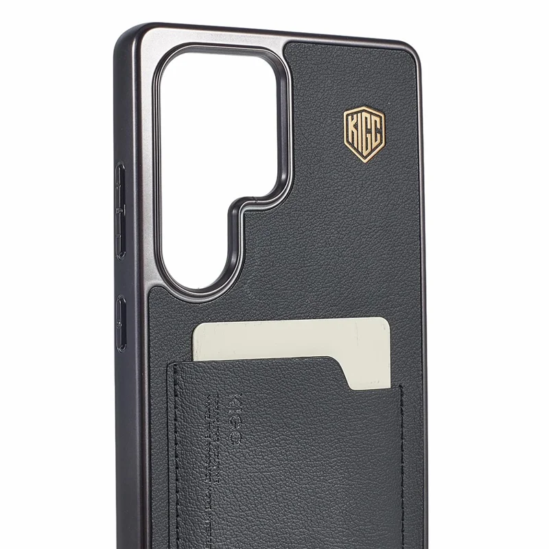 KIGC For Samsung Galaxy S25 Ultra Case Leather + PC + TPU Electroplating Phone Cover with Card Holder - Black