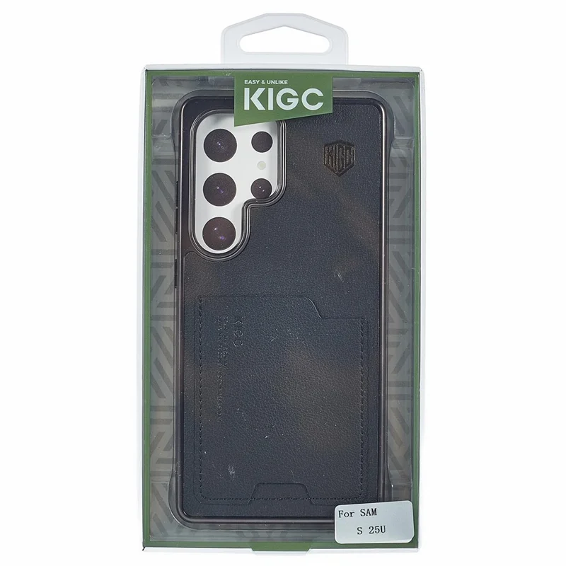 KIGC For Samsung Galaxy S25 Ultra Case Leather + PC + TPU Electroplating Phone Cover with Card Holder - Black
