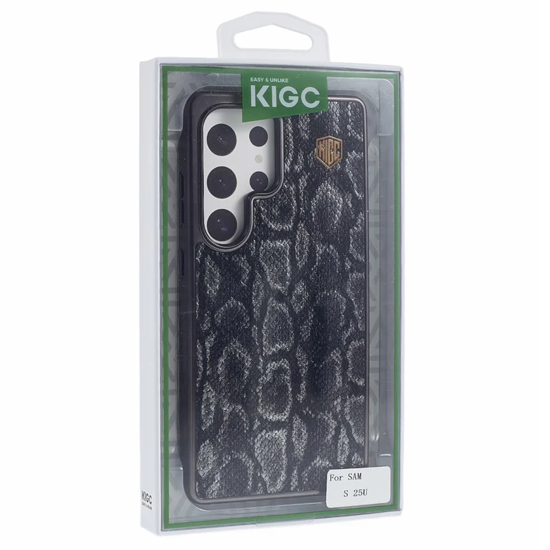 KIGC For Samsung Galaxy S25 Ultra Magnetic Case Hybrid Phone Back Cover Snake Texture - Black