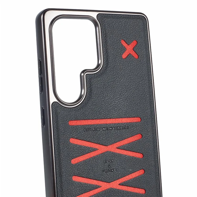 Coque pour Samsung Galaxy S25 Ultra compatible avec MagSafe, design hybride à motif lignes croisées - Noir