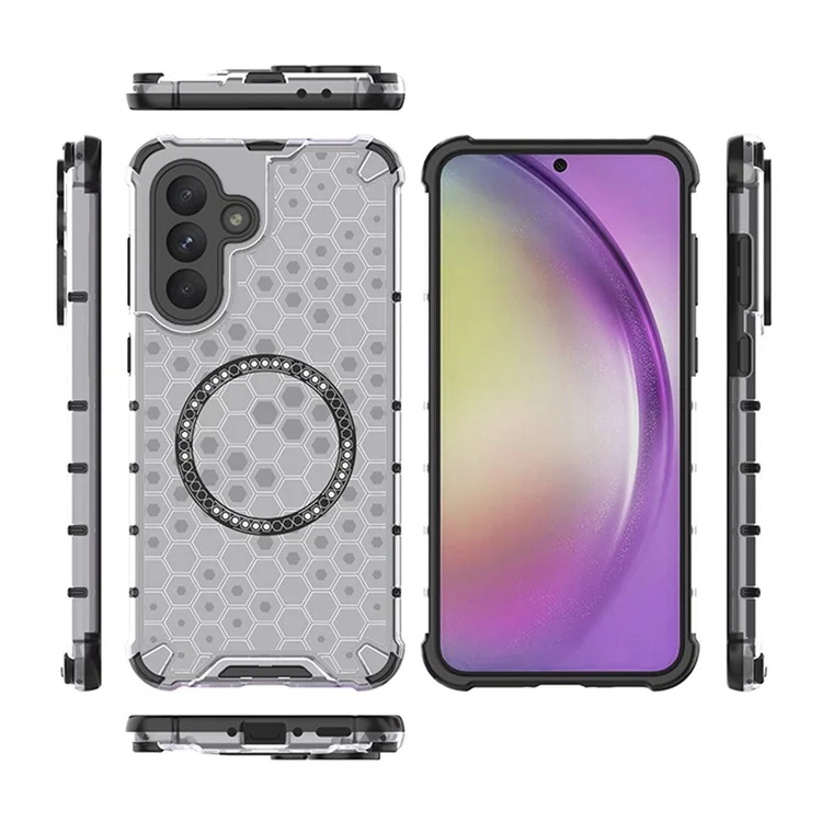 Coque compatible avec Samsung Galaxy A56 5G / A36 5G avec design en nid d'abeille TPU + PC et prise en charge de MagSafe - Transparente