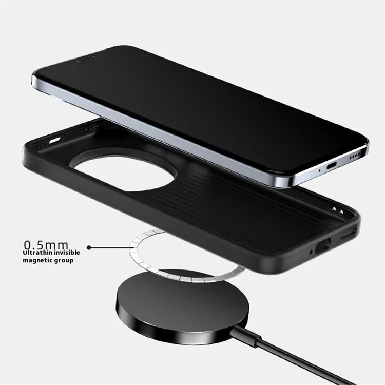 ABEEL Funda para Honor Magic7 5G compatible con MagSafe, textura de fibra de carbono en la parte posterior - Negro / Plata