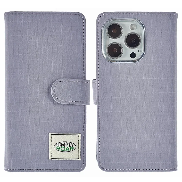 Étui pour iPhone 16 Pro SIMPLY ROAR avec texture rétro en cuir, porte-cartes et portefeuille - Violet