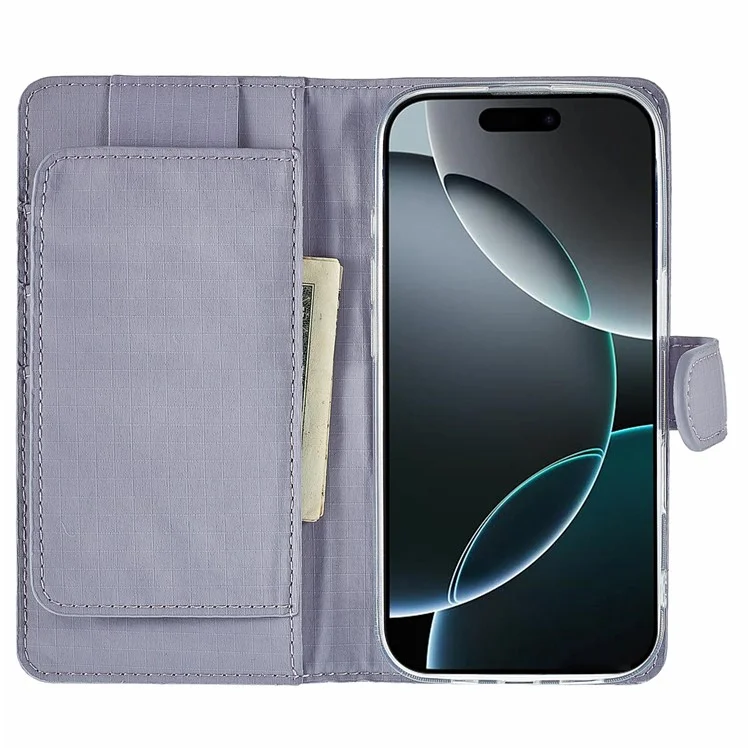 Étui pour iPhone 16 Pro SIMPLY ROAR avec texture rétro en cuir, porte-cartes et portefeuille - Violet