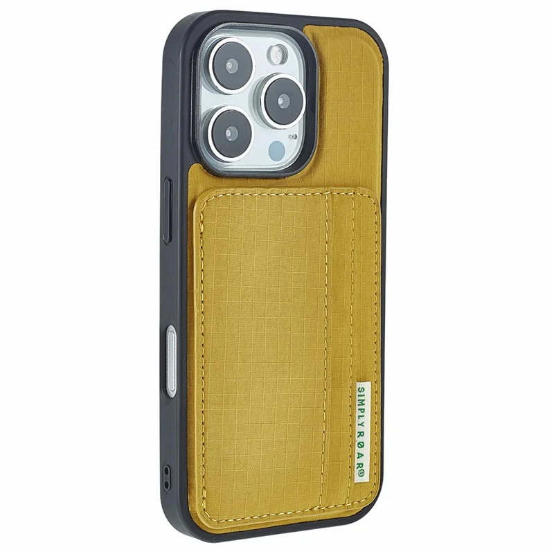 SIMPLY ROAR For iPhone 16 Pro Case with Card Holder Kickstand Retro Leather Back Cover - Yellow