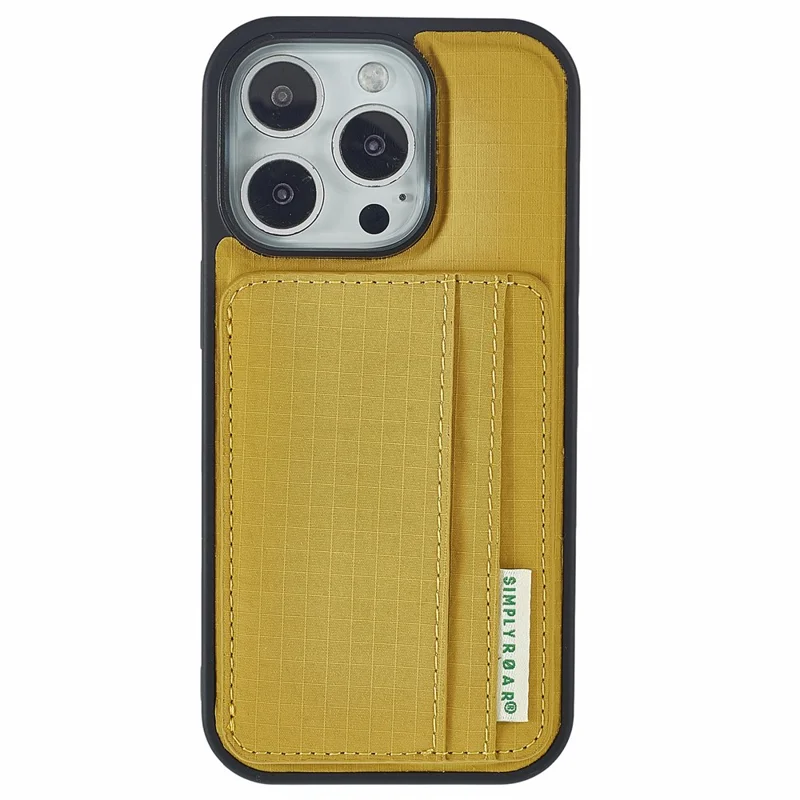 SIMPLY ROAR For iPhone 16 Pro Case with Card Holder Kickstand Retro Leather Back Cover - Yellow