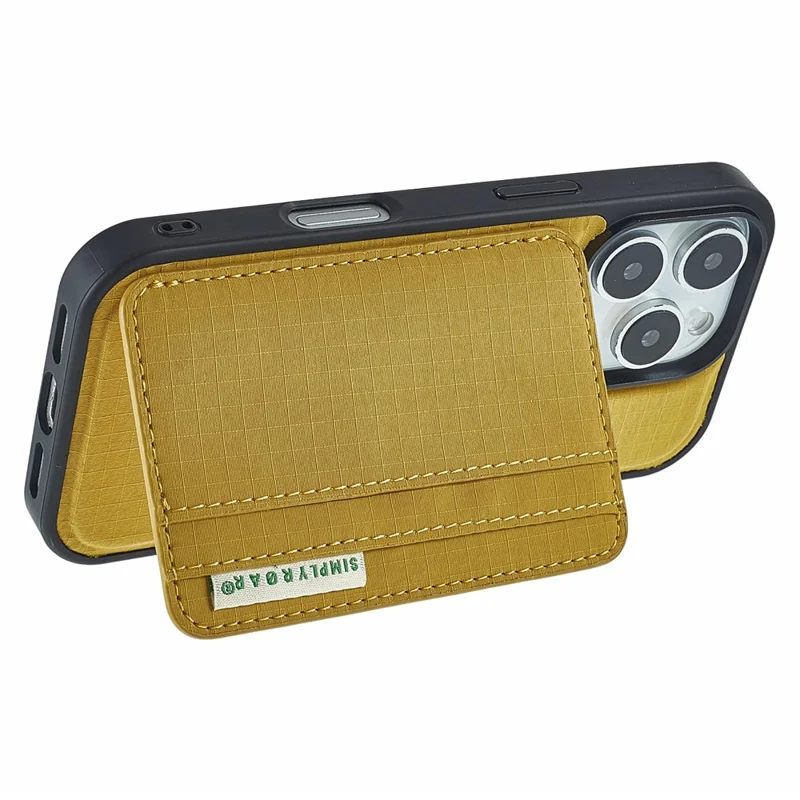 SIMPLY ROAR For iPhone 16 Pro Case with Card Holder Kickstand Retro Leather Back Cover - Yellow