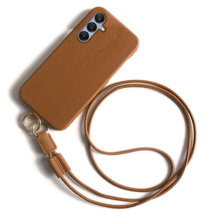 Coque pour Samsung Galaxy A25 5G (mondial) (161,0 x 76,5 x 8,3 mm) avec cordon, véritable cuir de vache, coque arrière en PC - Marron
