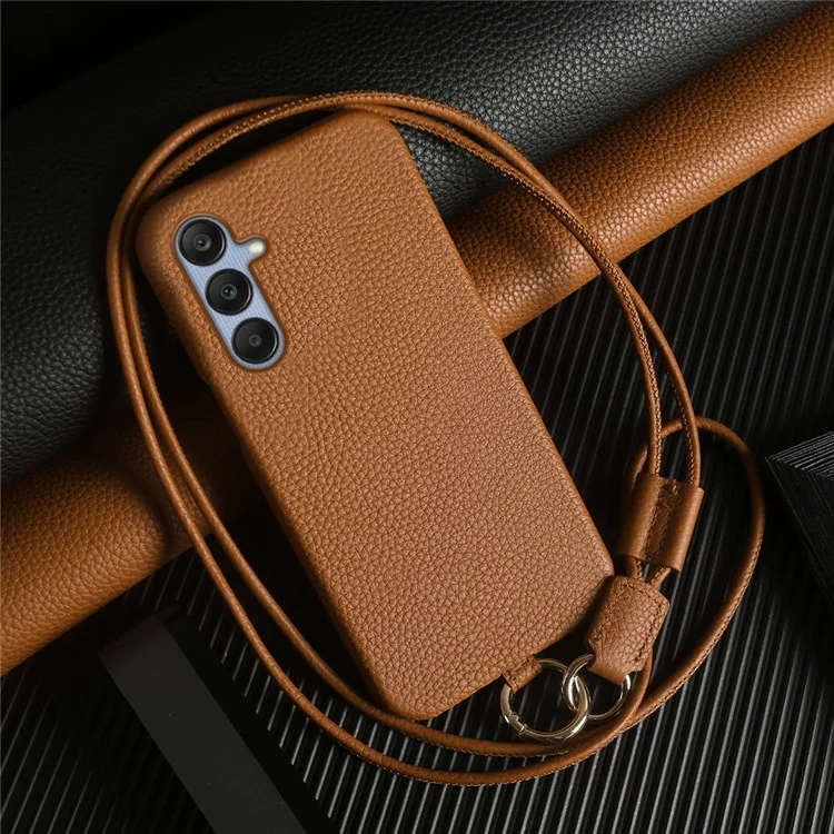 Coque pour Samsung Galaxy A25 5G (mondial) (161,0 x 76,5 x 8,3 mm) avec cordon, véritable cuir de vache, coque arrière en PC - Marron