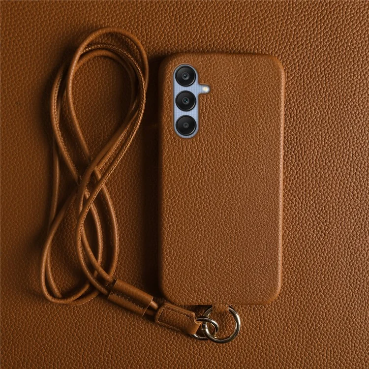 Coque pour Samsung Galaxy A25 5G (mondial) (161,0 x 76,5 x 8,3 mm) avec cordon, véritable cuir de vache, coque arrière en PC - Marron