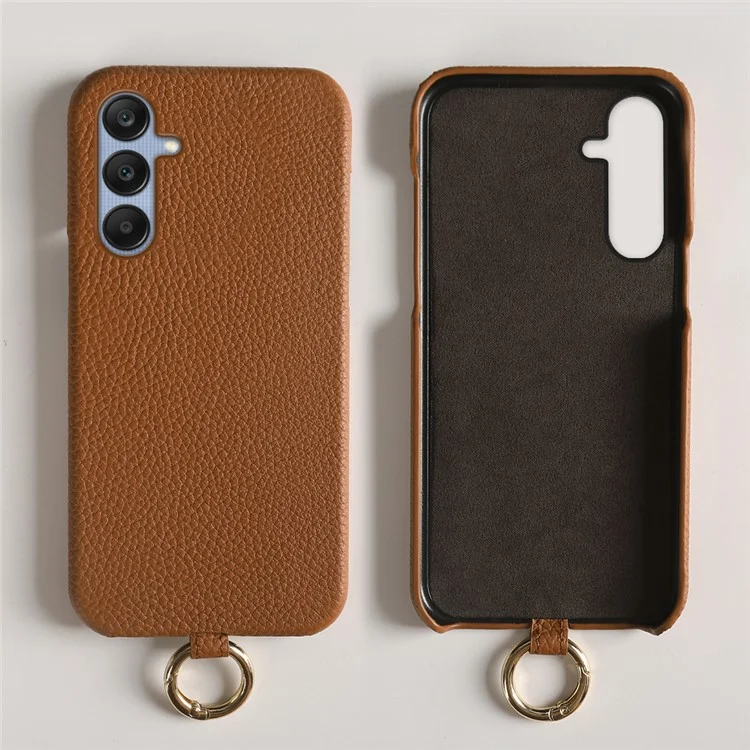 Coque pour Samsung Galaxy A25 5G (mondial) (161,0 x 76,5 x 8,3 mm) avec cordon, véritable cuir de vache, coque arrière en PC - Marron