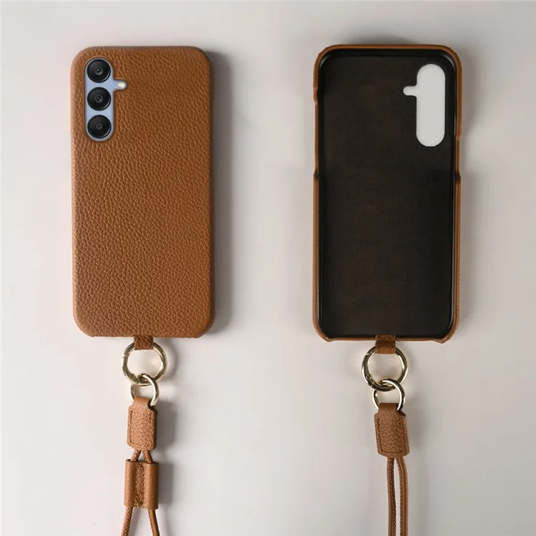 Coque pour Samsung Galaxy A25 5G (mondial) (161,0 x 76,5 x 8,3 mm) avec cordon, véritable cuir de vache, coque arrière en PC - Marron
