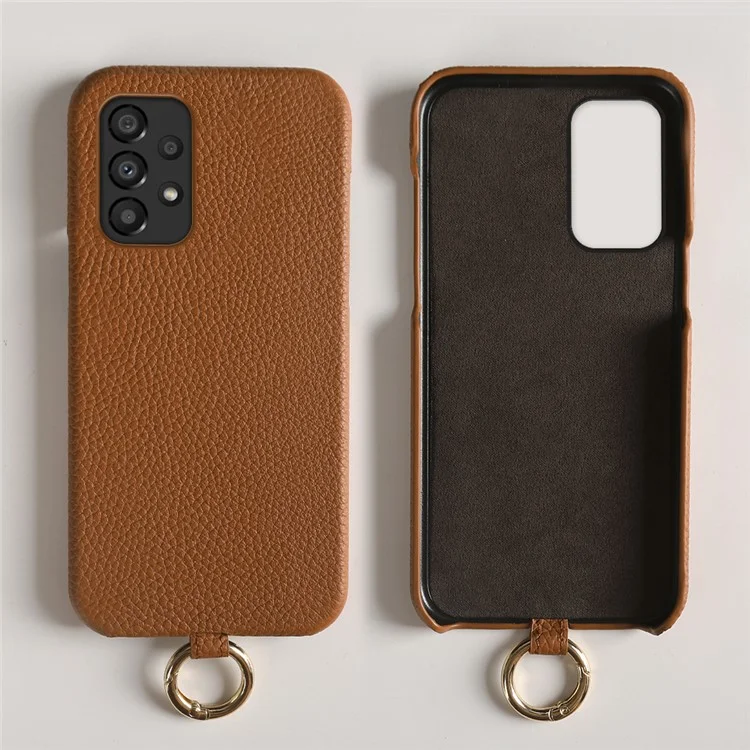 Coque pour Samsung Galaxy A33 5G avec cordon de sécurité, véritable cuir de vache, coque arrière en PC - Marron